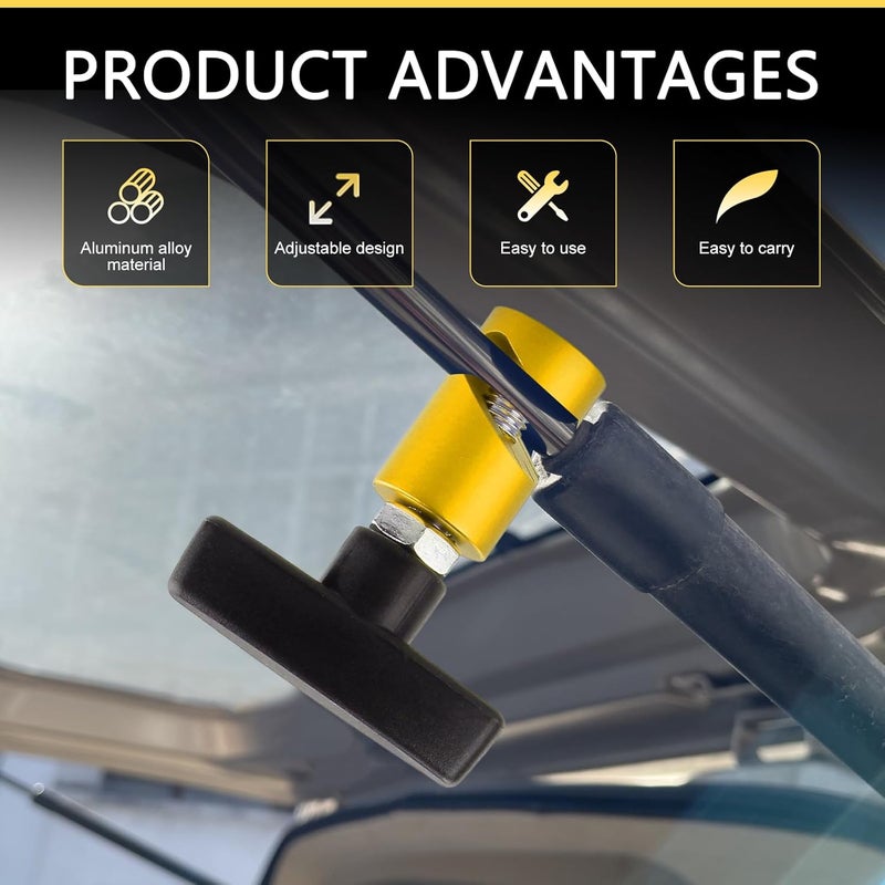 winterrock 2PCS Car Hood Prop Rods, Aluminum Alloy Engine Hood Support Rod Retainer, Portable Anti-Slip Anti-Pinch Vehicle Metal Hood Strut Clamp, Universal Snap-on Auto Support Lift Accessories(Gold) - Image 3
